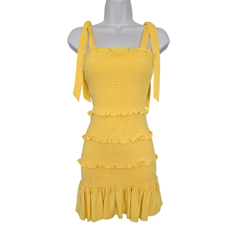 Katie J NYC Yellow Smocked Ruffle Mini Dress Size XL Junior Coquette Y2K Summer